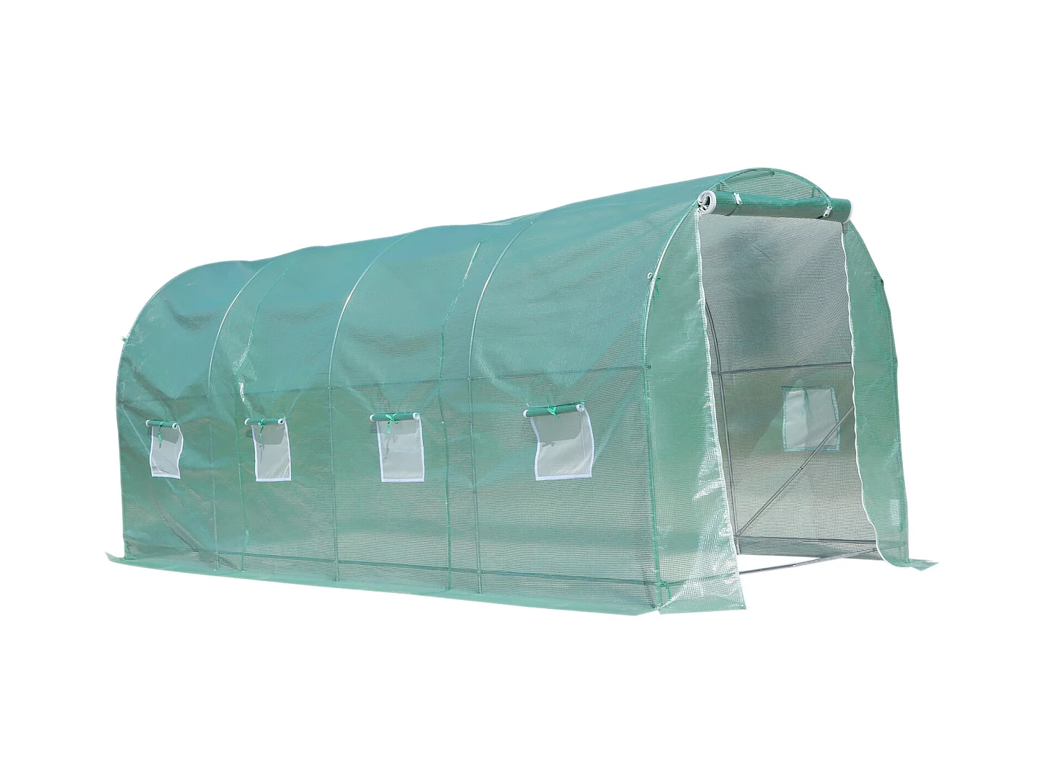 Serre de jardin tunnel surface sol 10 m² 5L x 2l x 2,10H m châssis tubulaire renforcé porte zippée 8 fenêtres enroulables vert