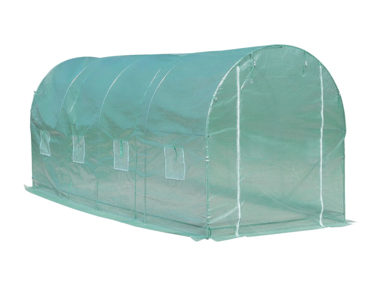 Serre de jardin tunnel surface sol 10 m² 5L x 2l x 2,10H m châssis tubulaire renforcé porte zippée 8 fenêtres enroulables vert