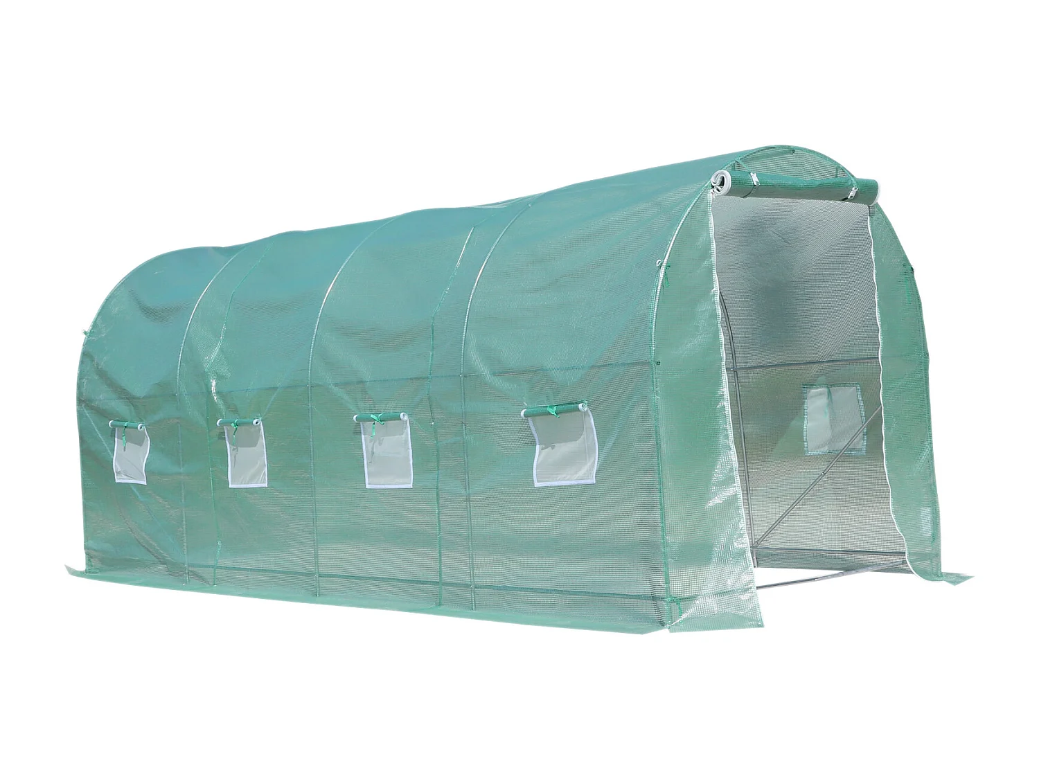 Serre de jardin tunnel surface sol 10 m² 5L x 2l x 2,10H m châssis tubulaire renforcé porte zippée 8 fenêtres enroulables vert