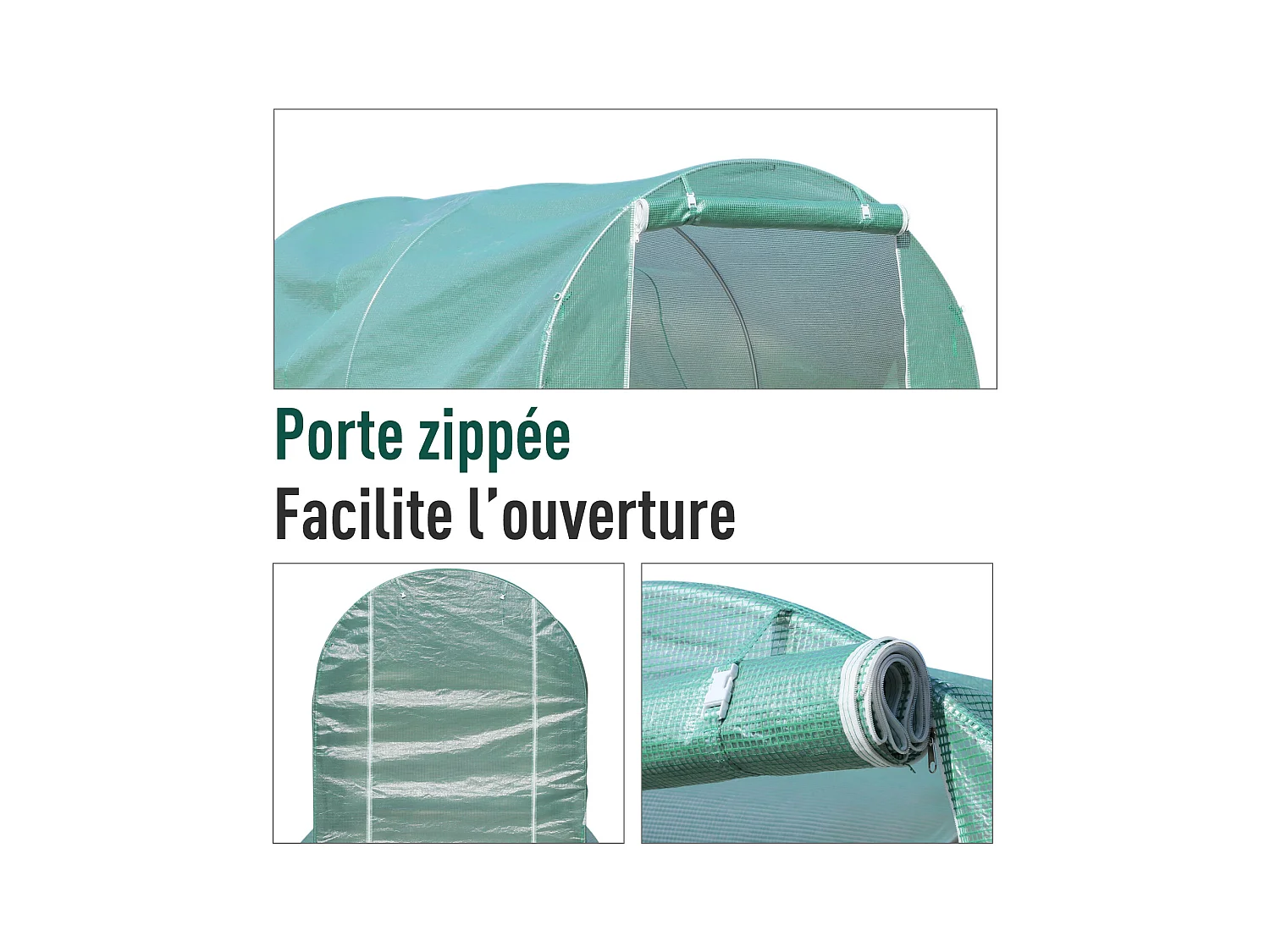 Serre de jardin tunnel surface sol 8 m² 4L x 2l x 2,10H m châssis tubulaire renforcé porte zippée 6 fenêtres enroulables vert