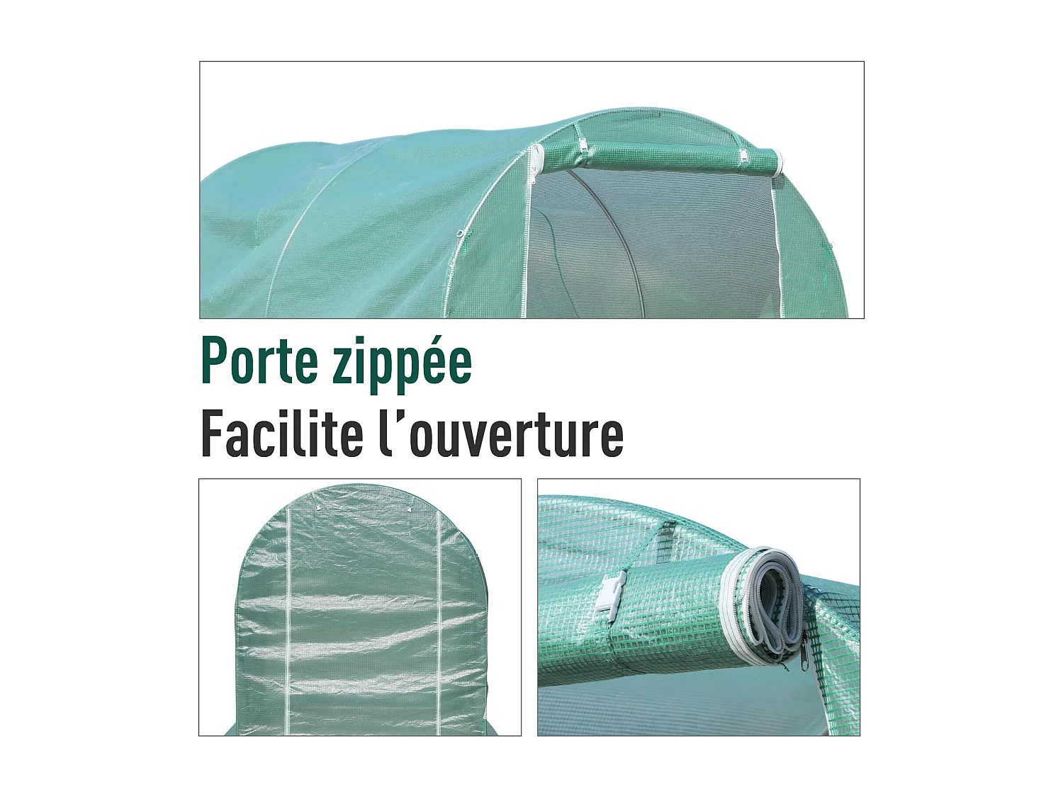 Serre de jardin tunnel surface sol 8 m² 4L x 2l x 2,10H m châssis tubulaire renforcé porte zippée 6 fenêtres enroulables vert