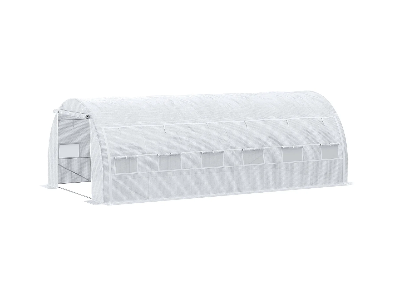 Serre de jardin tunnel 18 m² dim. 5,97L x 3,02l x 2H m - 12 fenêtres, porte zippée enroulable - châssis tubulaire acier galvanisé, bâche PE haute densité blanc