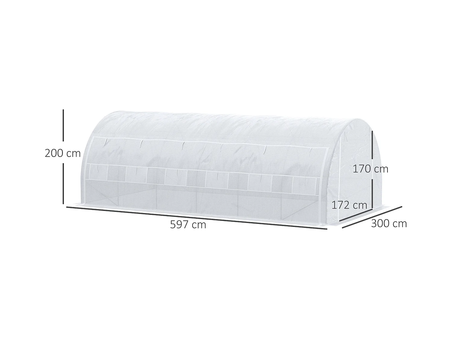 Serre de jardin tunnel 18 m² dim. 5,97L x 3,02l x 2H m - 12 fenêtres, porte zippée enroulable - châssis tubulaire acier galvanisé, bâche PE haute densité blanc