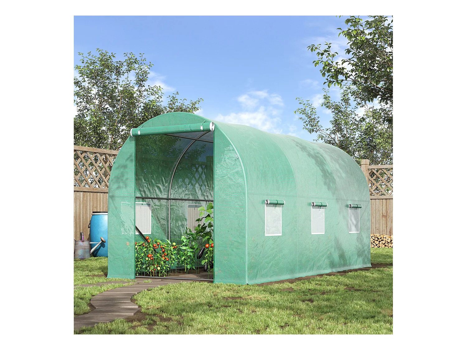 Serre de jardin tunnel 8 m² 4L x 2l x 1,9H m acier galvanisé renforcé diamètre 2,4 cm + PE haute densité fenêtres porte vert