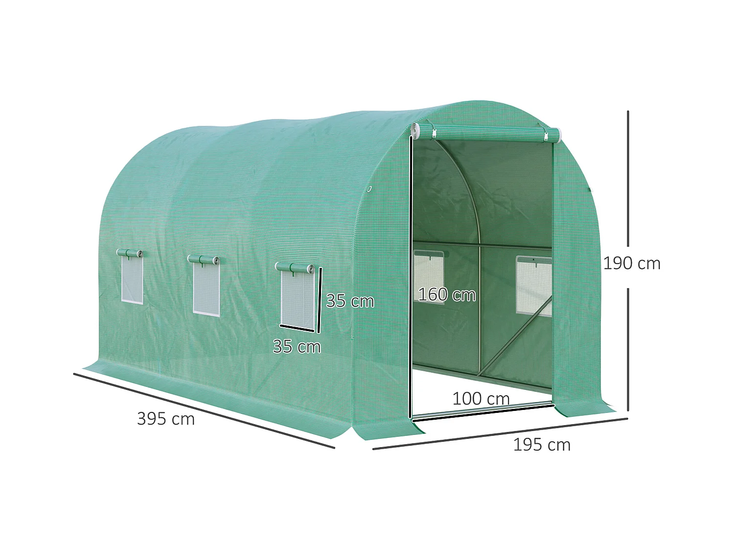 Serre de jardin tunnel 8 m² 4L x 2l x 1,9H m acier galvanisé renforcé diamètre 2,4 cm + PE haute densité fenêtres porte vert