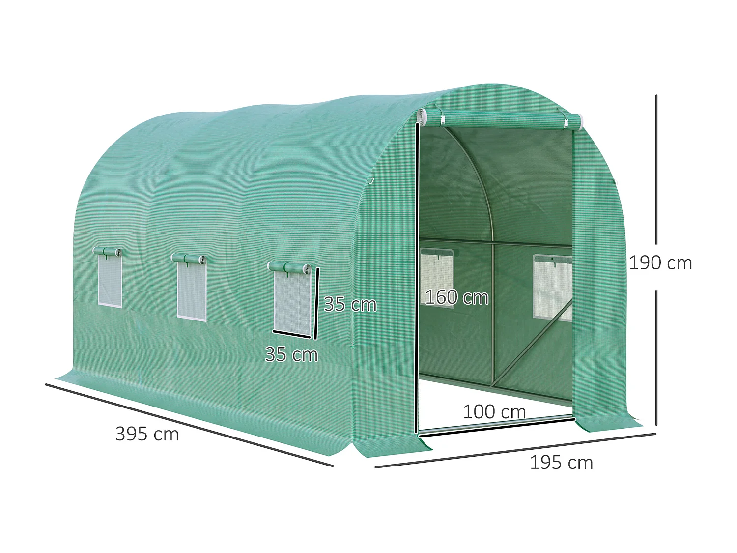 Serre de jardin tunnel 8 m² 4L x 2l x 1,9H m acier galvanisé renforcé diamètre 2,4 cm + PE haute densité fenêtres porte vert