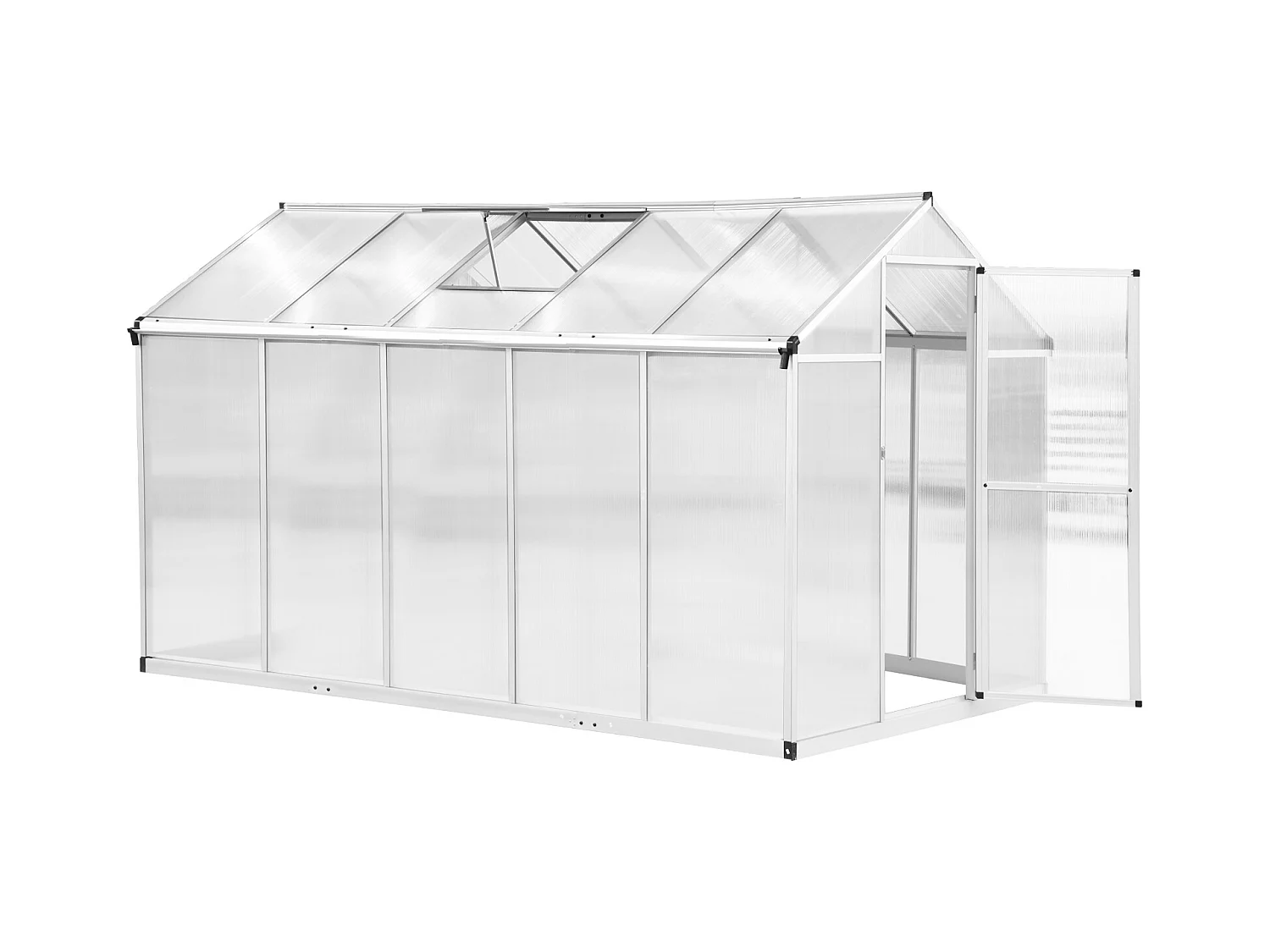 Serre de jardin aluminium polycarbonate 5,5 m² dim. 3,03L x 1,83l x 1,95H m fondation lucarne porte loquet