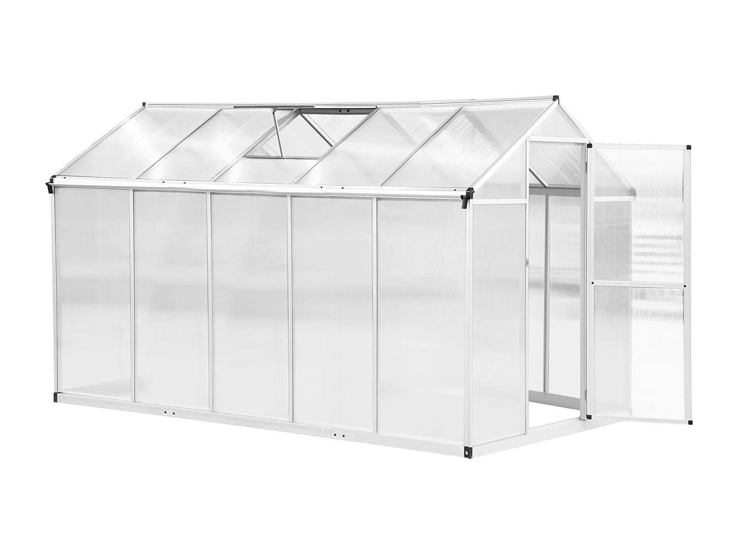 Serre de jardin aluminium polycarbonate 5,5 m² dim. 3,03L x 1,83l x 1,95H m fondation lucarne porte loquet