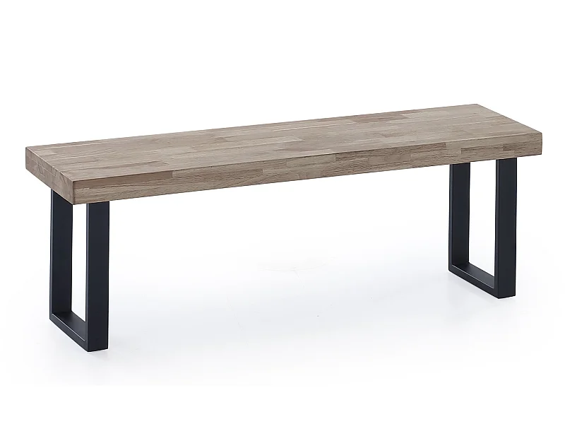 Banquette en bois couleur chêne miel avec pieds en métal noir - Longueur 120 x Profondeur 47 x Hauteur 34 cm