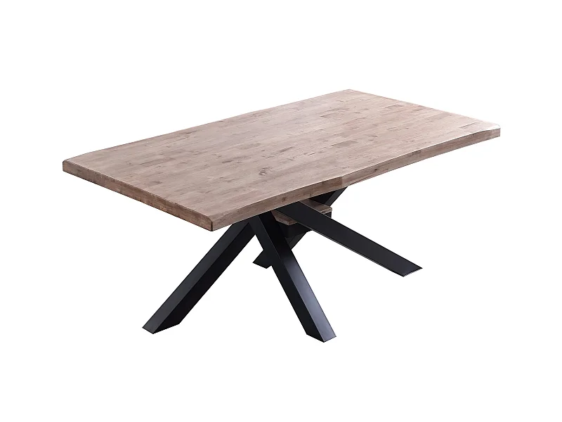 Table à manger rectangulaire en bois de chêne miel avec pieds en métal noir - Longueur 180 x Profondeur 100 x Hauteur 76 cm
