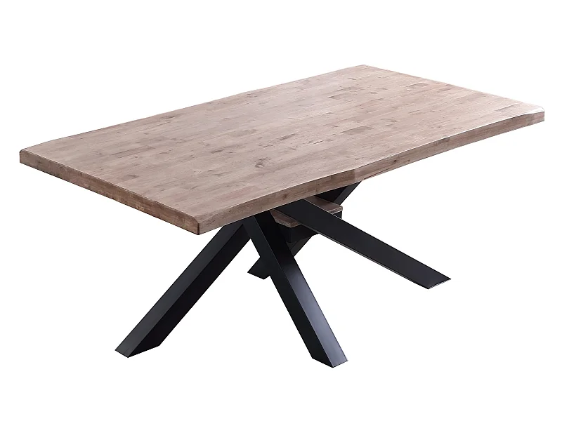 Table à manger rectangulaire en bois de chêne miel avec pieds en métal noir - Longueur 180 x Profondeur 100 x Hauteur 76 cm
