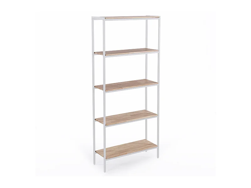 Étagère haute en bois de chêne nordique avec pieds en métal blanc - Longueur 80 x Profondeur 28 x Hauteur 180 cm