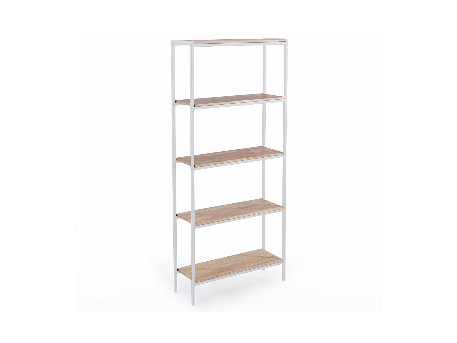 Étagère haute en bois de chêne nordique avec pieds en métal blanc - Longueur 80 x Profondeur 28 x Hauteur 180 cm