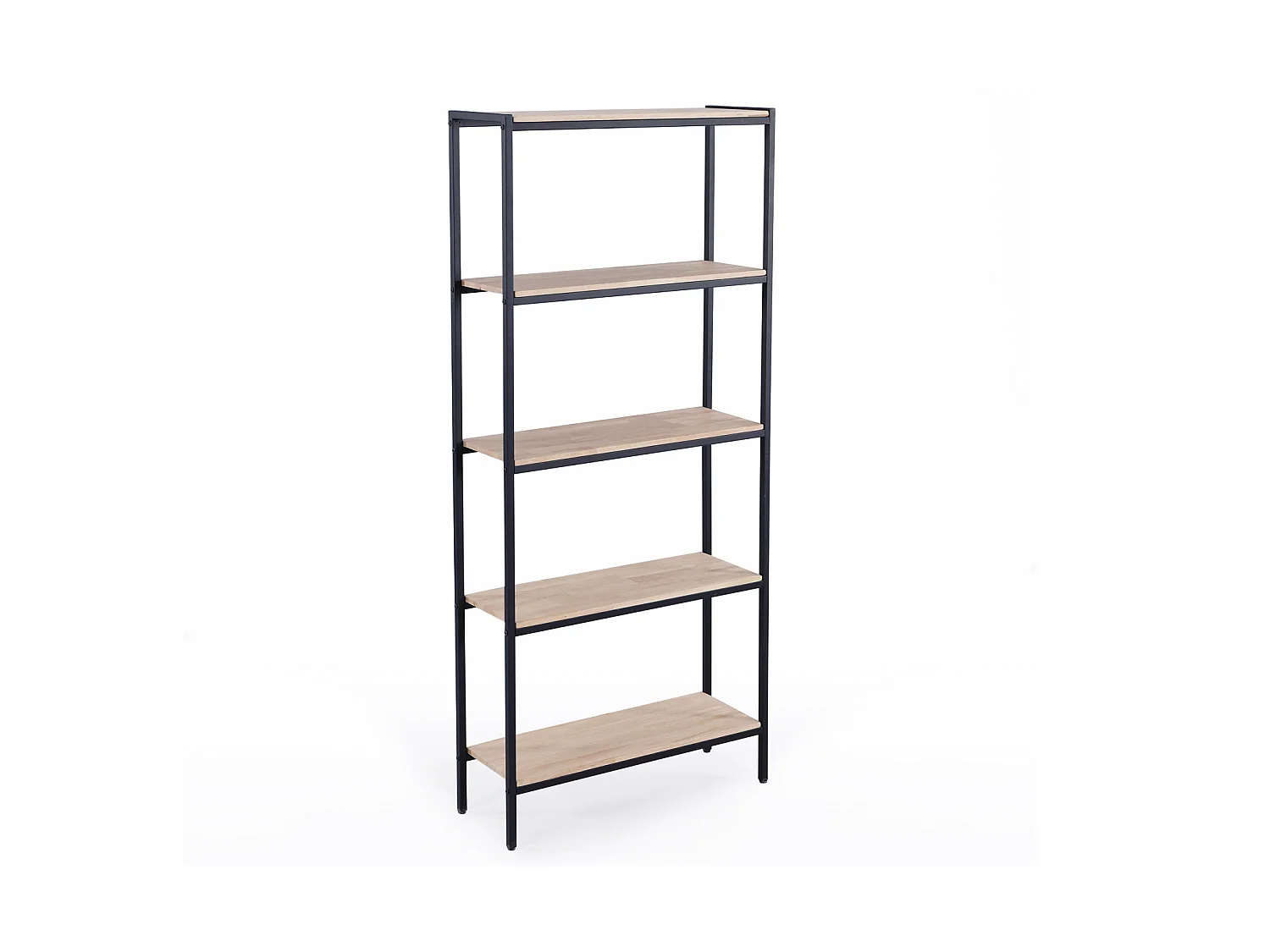 Étagère haute en bois de chêne nordique avec pieds en métal noir - Longueur 80 x Profondeur 28 x Hauteur 180 cm