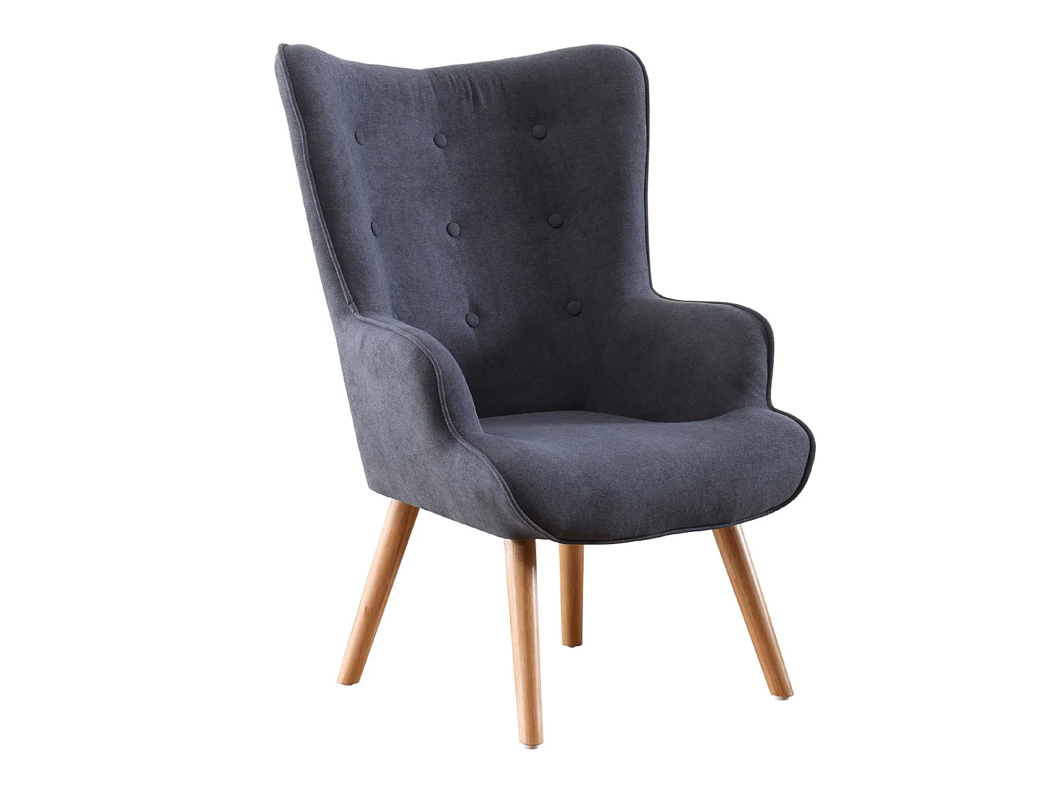 Fauteuil en tissu de velours gris avec pieds nordiques en bois de hêtre - Longueur 71 x Profondeur 75 x Hauteur 95 cm