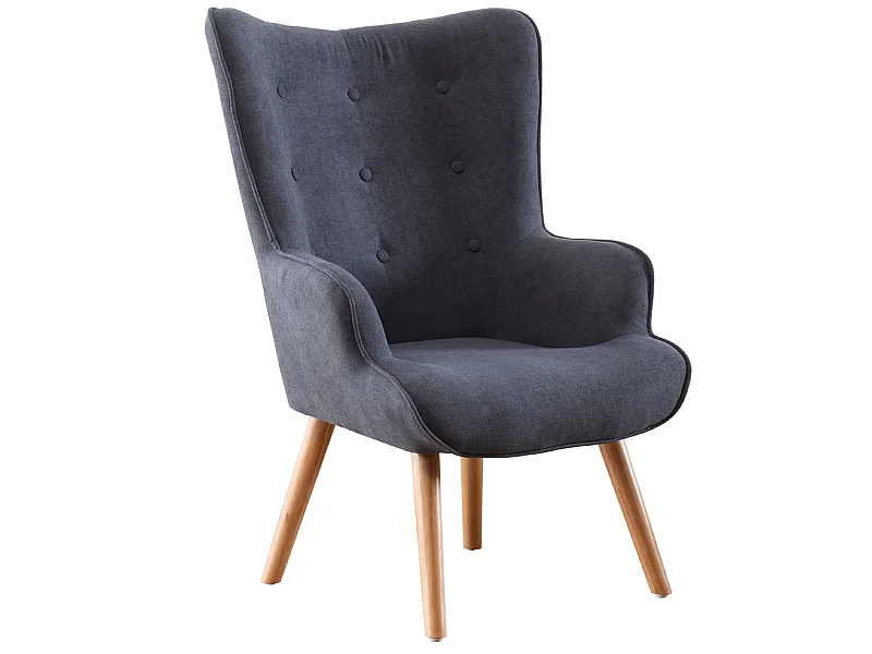 Fauteuil en tissu de velours gris avec pieds nordiques en bois de hêtre - Longueur 71 x Profondeur 75 x Hauteur 95 cm