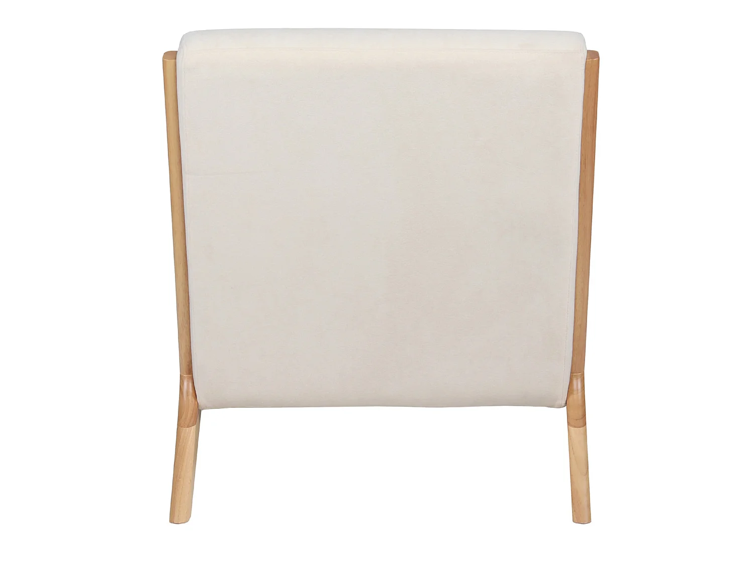 Fauteuil rembourré en tissu microfibre beige avec pieds en bois massif naturel - Longueur 65 x Profondeur 83 x Hauteur 72 cm