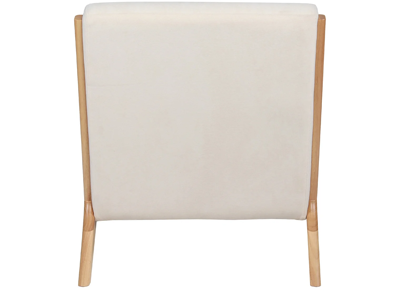 Fauteuil rembourré en tissu microfibre beige avec pieds en bois massif naturel - Longueur 65 x Profondeur 83 x Hauteur 72 cm