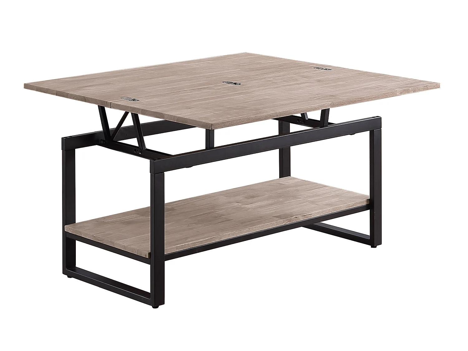Table basse relevable et extensible en bois de chêne miel avec pieds en métal-Longueur 100 x Profondeur 45-90 x Hauteur 47-62 cm