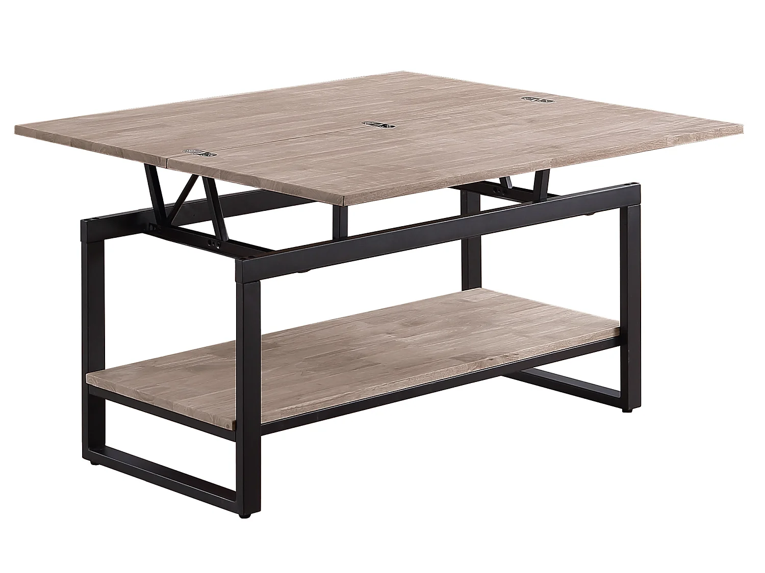 Table basse relevable et extensible en bois de chêne miel avec pieds en métal-Longueur 100 x Profondeur 45-90 x Hauteur 47-62 cm