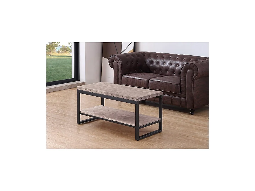 Table basse relevable et extensible en bois de chêne miel avec pieds en métal-Longueur 100 x Profondeur 45-90 x Hauteur 47-62 cm
