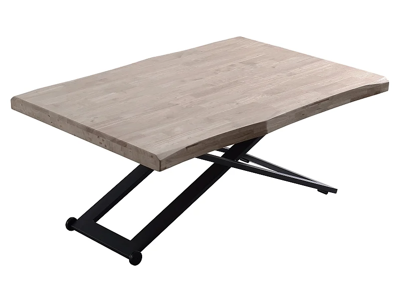 Table basse relevable de salon en bois de chêne miel avec pieds en métal noir - Longueur 120 x Profondeur 80 x Hauteur 49-76 cm
