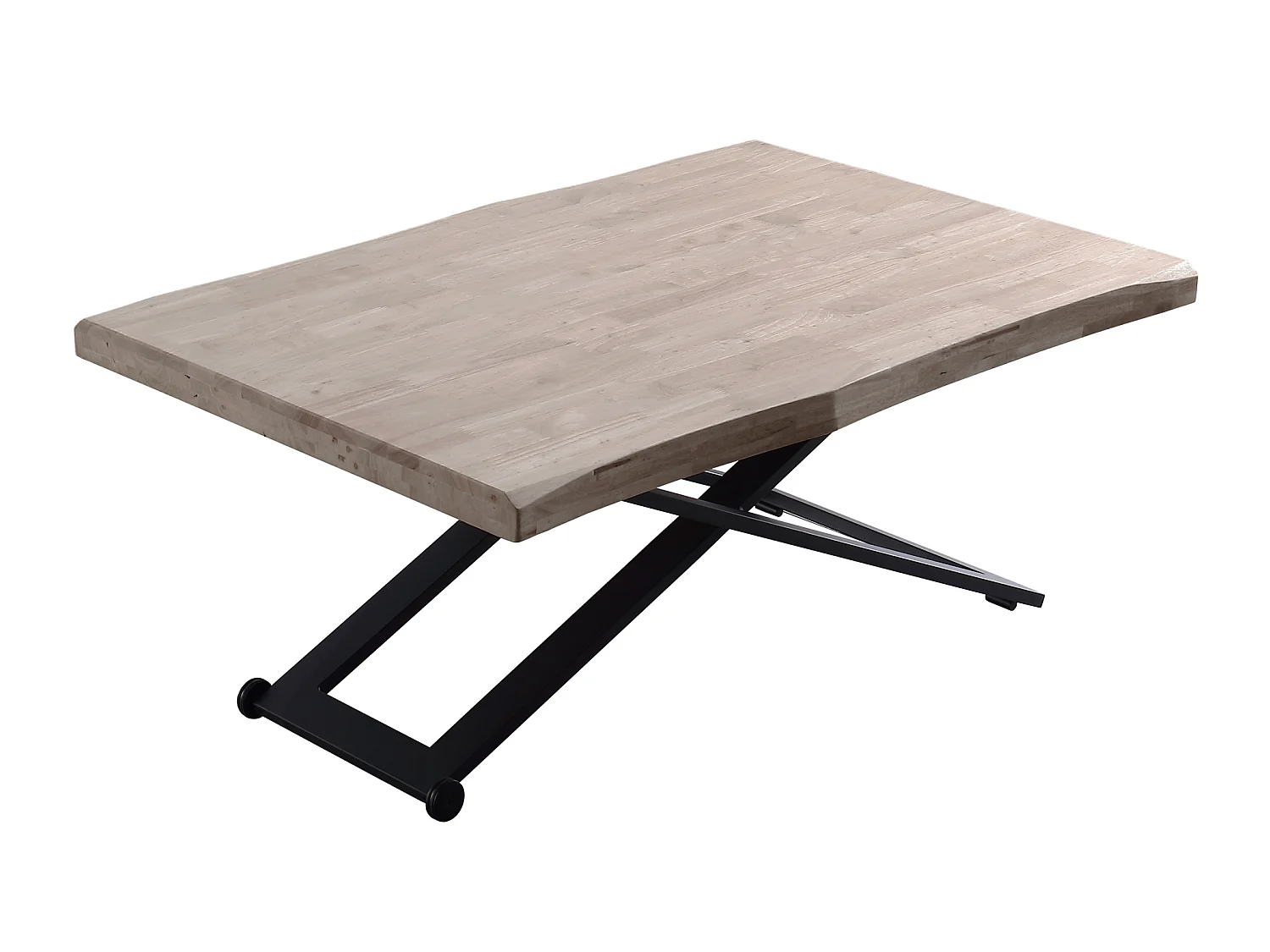 Table basse relevable de salon en bois de chêne miel avec pieds en métal noir - Longueur 120 x Profondeur 80 x Hauteur 49-76 cm