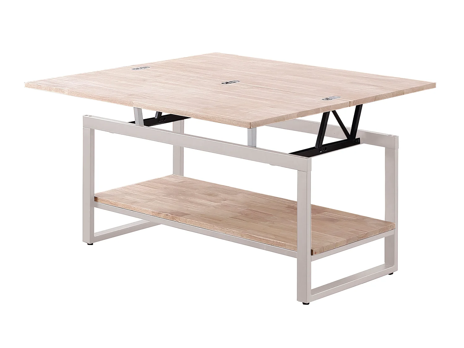 Table basse relevable et extensible en bois de chêne avec pied en métal blanc-Longueur 100 x Profondeur 45-90 x Hauteur 47-62 cm