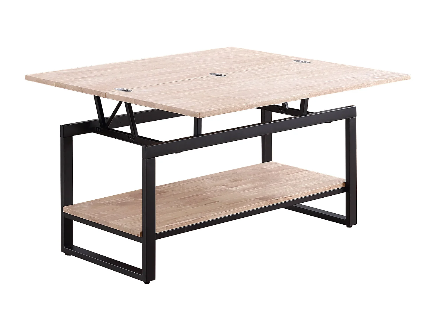 Table basse relevable et extensible en bois de chêne avec pieds en métal noir-Longueur 100 x Profondeur 45-90 x Hauteur 47-62 cm
