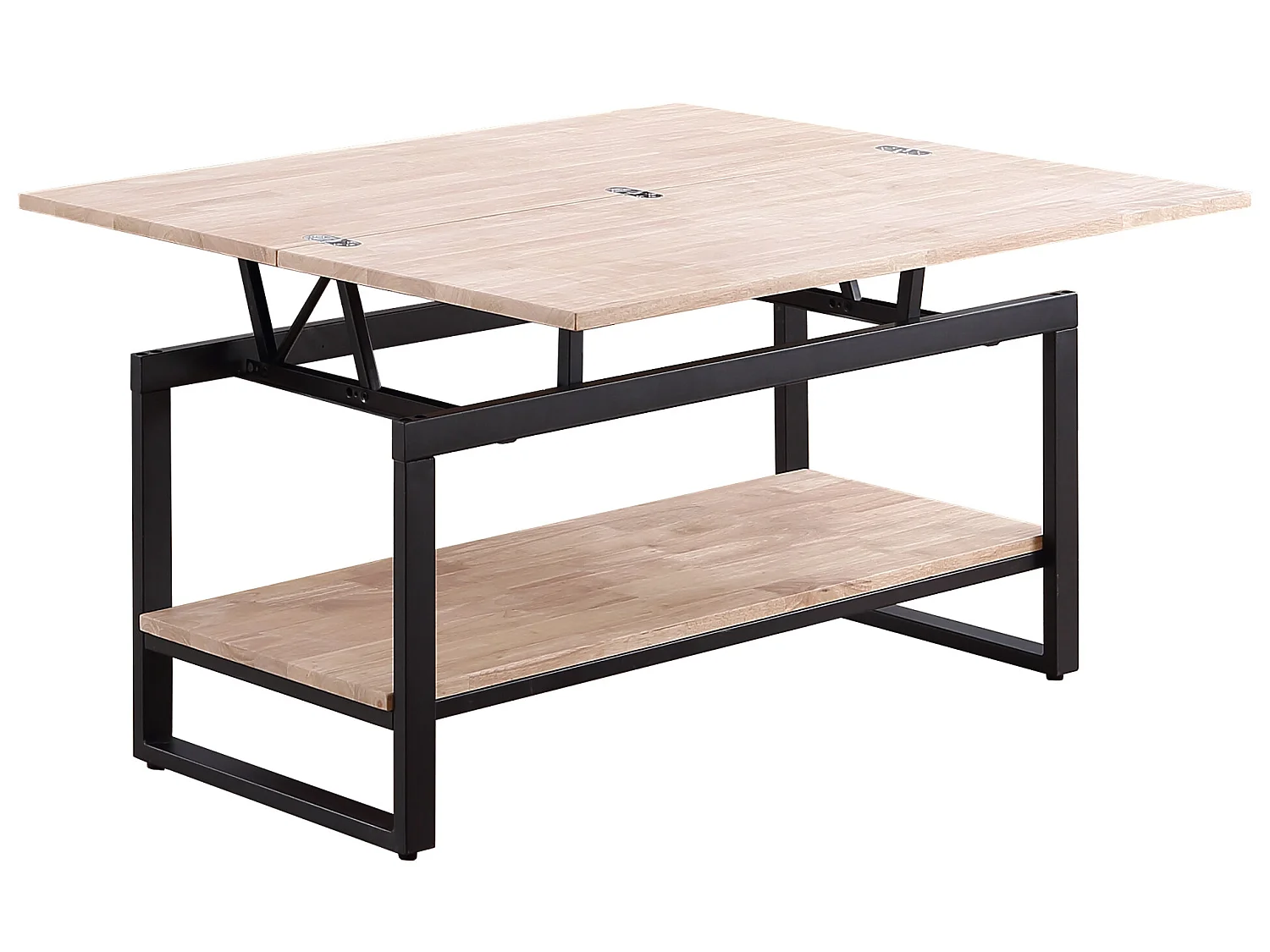 Table basse relevable et extensible en bois de chêne avec pieds en métal noir-Longueur 100 x Profondeur 45-90 x Hauteur 47-62 cm