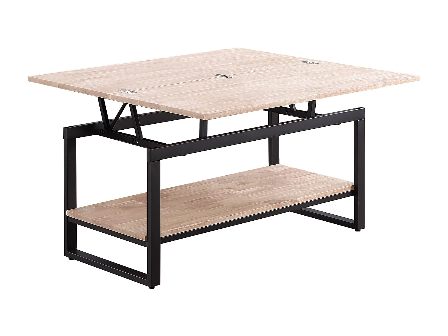 Table basse relevable et extensible en bois de chêne avec pieds en métal noir-Longueur 100 x Profondeur 45-90 x Hauteur 47-62 cm
