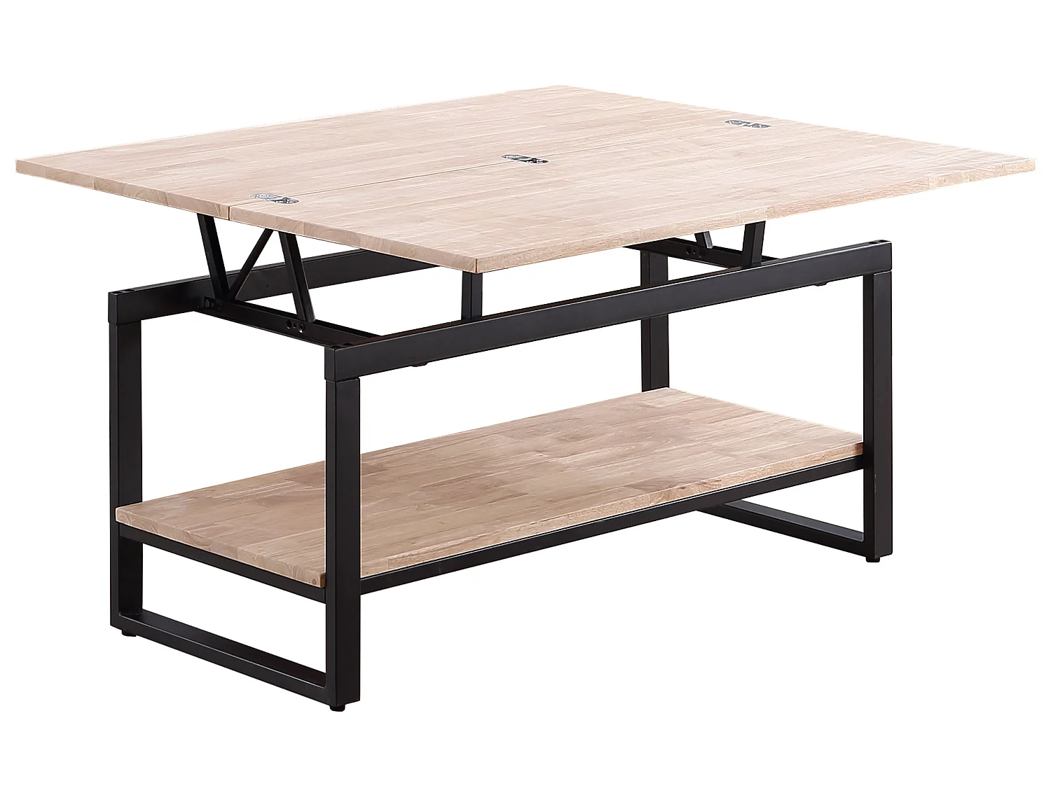 Table basse relevable et extensible en bois de chêne avec pieds en métal noir - Longueur 100 x Profondeur 45-90 x Hauteur 47-62 cm