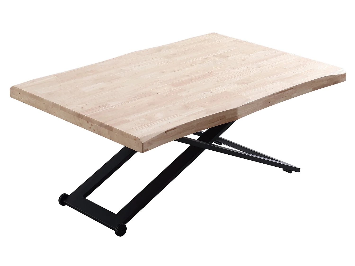 Table basse relevable de salon en bois de chêne naturel avec pieds en métal noir Longueur 120 x Profondeur 80 x Hauteur 49-76 cm