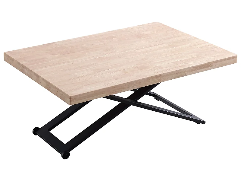 Table basse relevable de salon en bois de chêne naturel avec pieds en métal noir-Longueur 120 x Profondeur 80 x Hauteur 49-76 cm