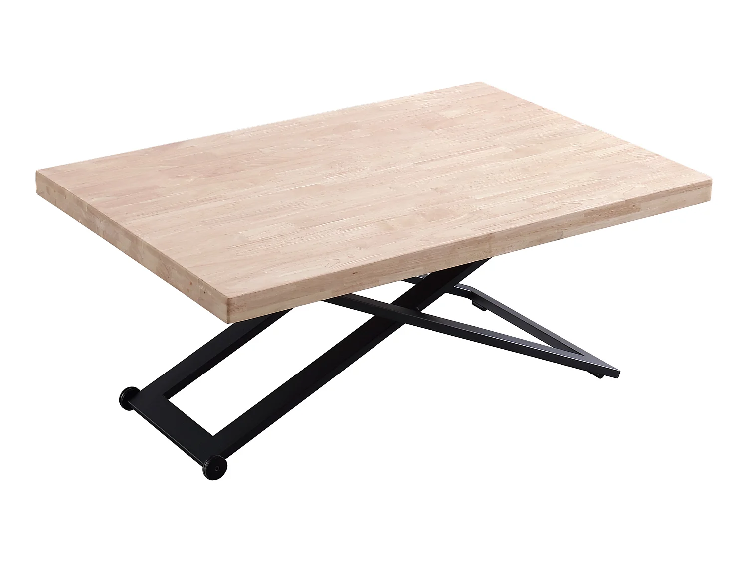 Table basse relevable de salon en bois de chêne naturel avec pieds en métal noir-Longueur 120 x Profondeur 80 x Hauteur 49-76 cm