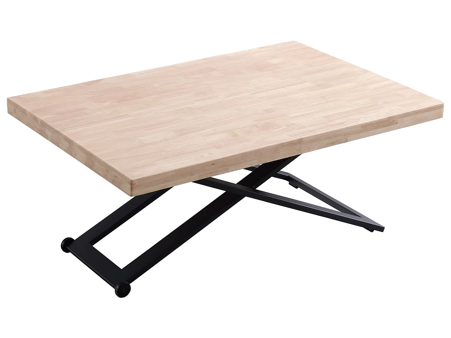 Table basse relevable de salon en bois de chêne naturel avec pieds en métal noir-Longueur 120 x Profondeur 80 x Hauteur 49-76 cm