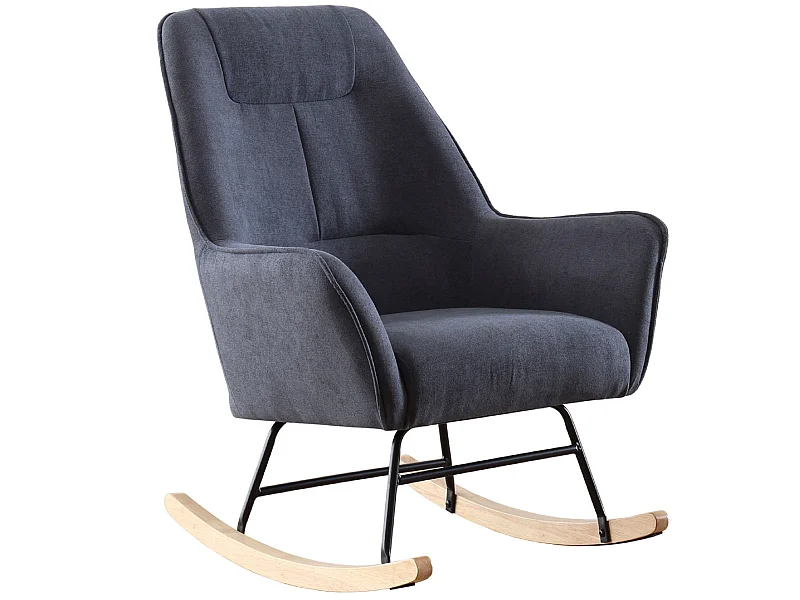 Fauteuil à bascule, chaise berçante en tissu gris avec pieds en bois de hêtre - Longueur 77 x Profondeur 88 x Hauteur 97 cm