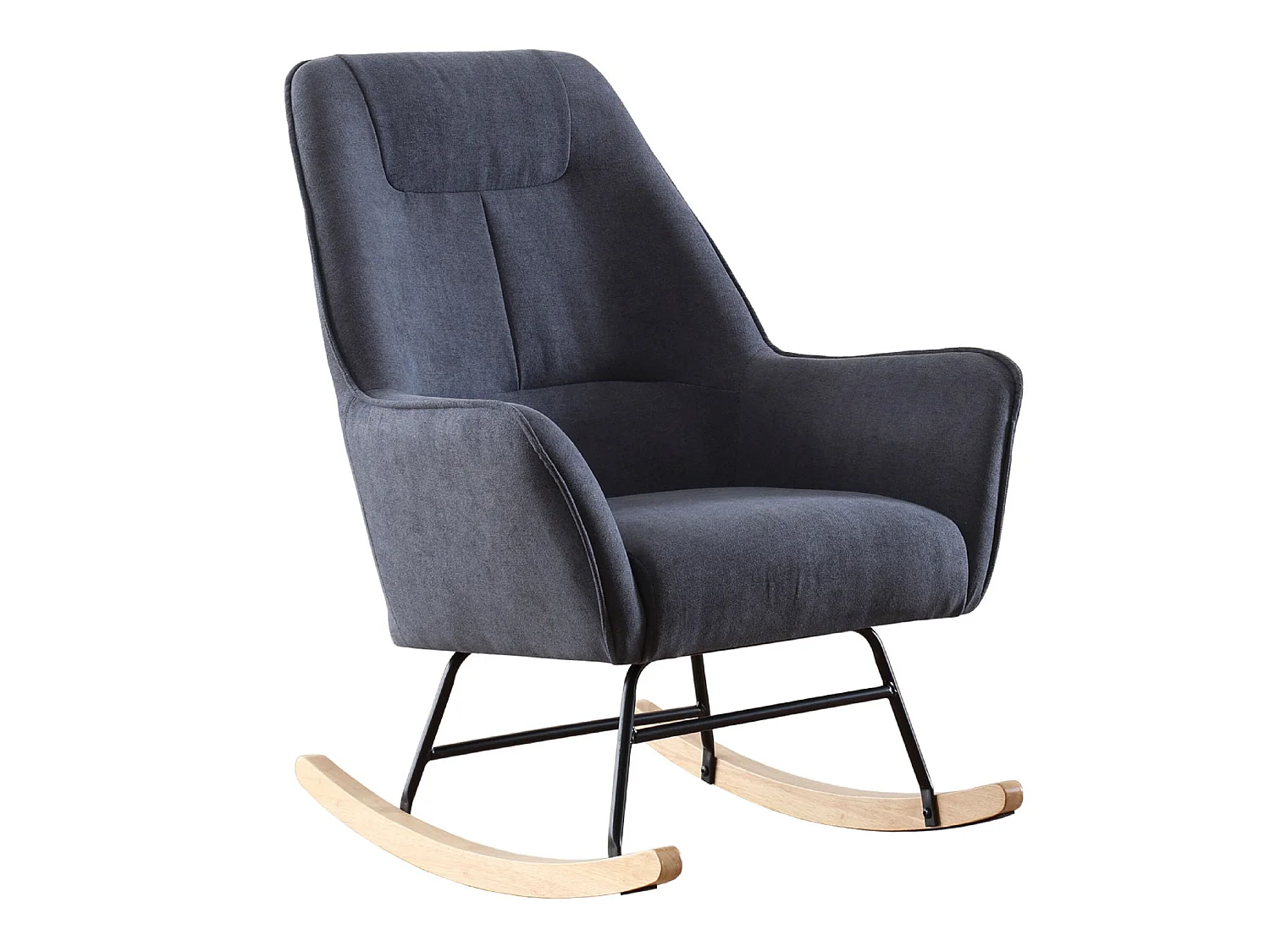 Fauteuil à bascule, chaise berçante en tissu gris avec pieds en bois de hêtre - Longueur 77 x Profondeur 88 x Hauteur 97 cm