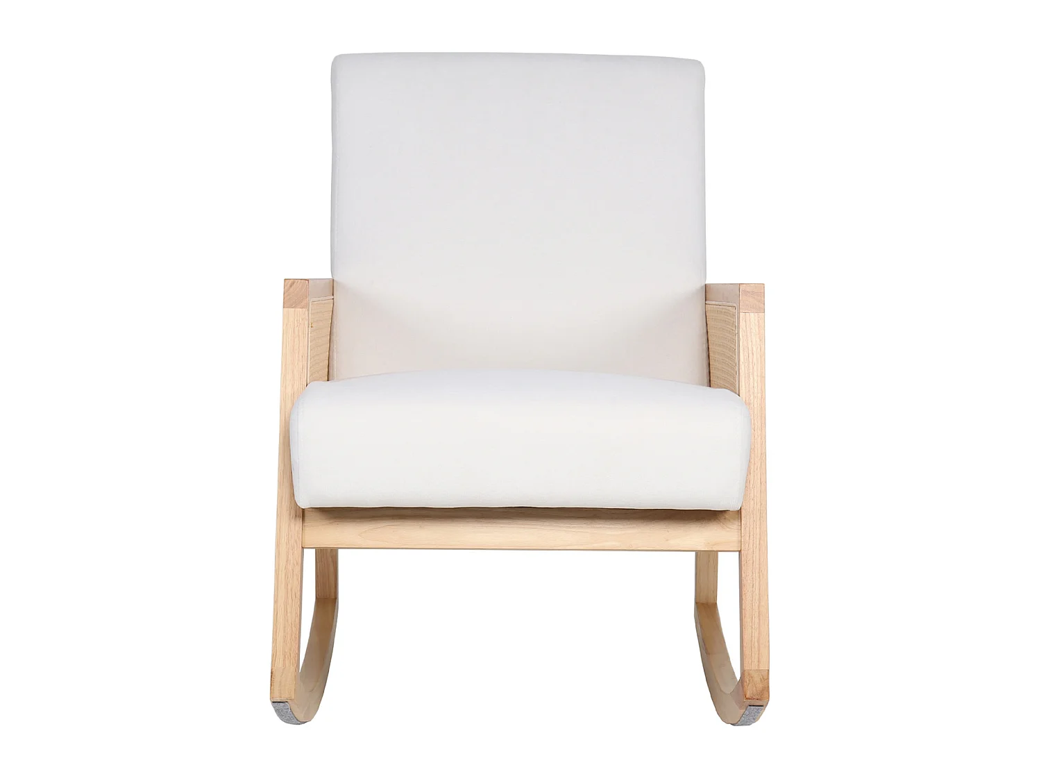 Fauteuil à bascule, chaise berçante rembourrée en microfibre crème/bois naturel - Longueur 82 x Profondeur 65 x Hauteur 98 cm