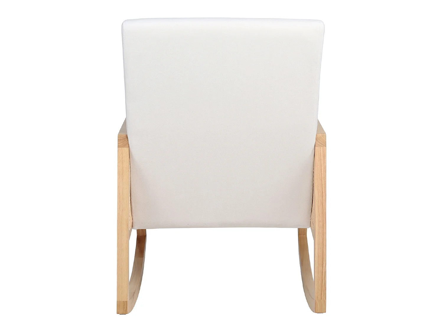 Fauteuil à bascule, chaise berçante rembourrée en microfibre crème/bois naturel - Longueur 82 x Profondeur 65 x Hauteur 98 cm