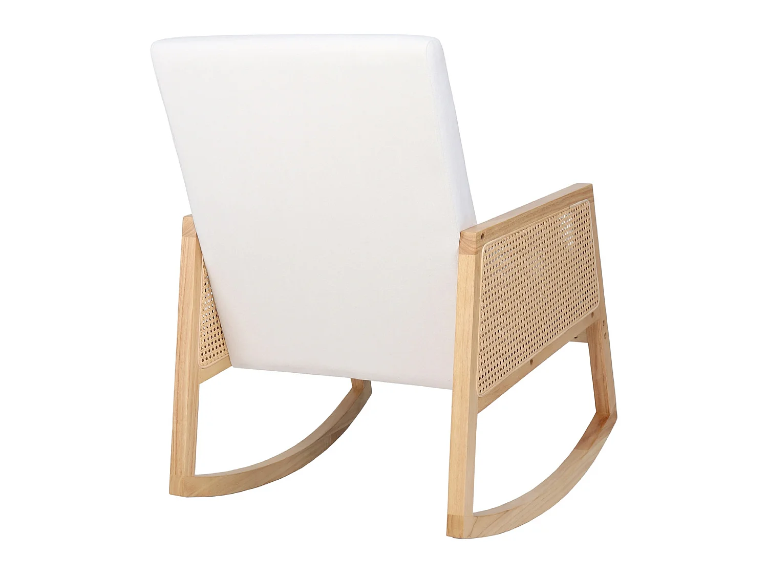 Fauteuil à bascule, chaise berçante rembourrée en microfibre crème/bois naturel - Longueur 82 x Profondeur 65 x Hauteur 98 cm