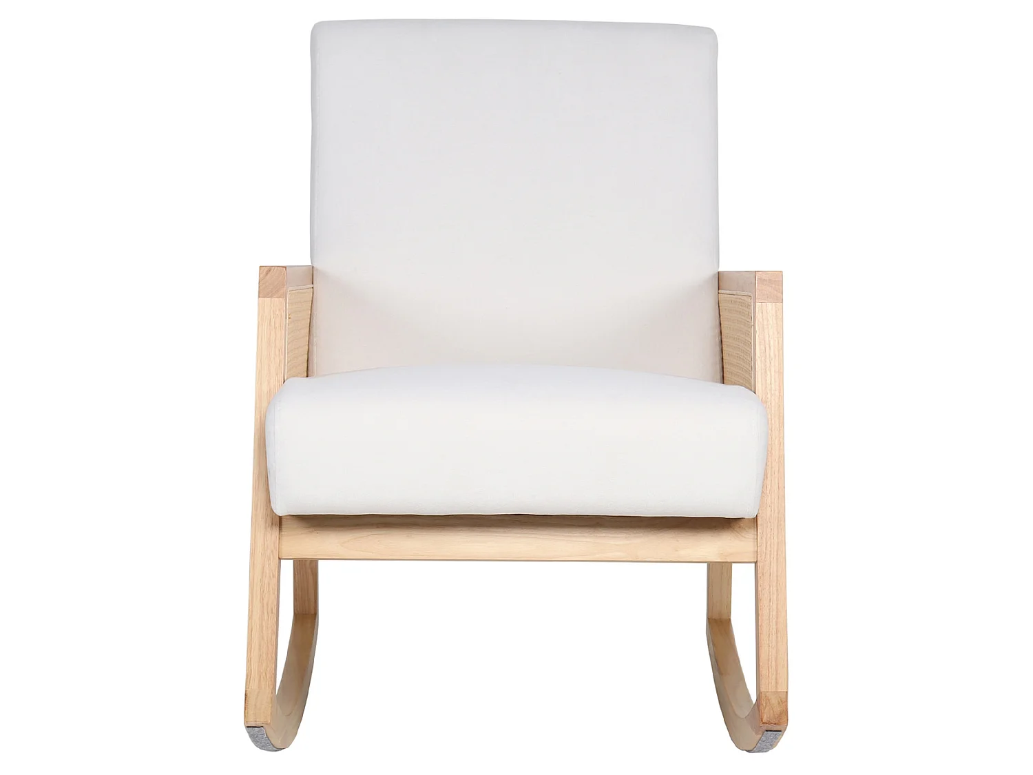 Fauteuil à bascule, chaise berçante rembourrée en microfibre crème/bois naturel - Longueur 82 x Profondeur 65 x Hauteur 98 cm