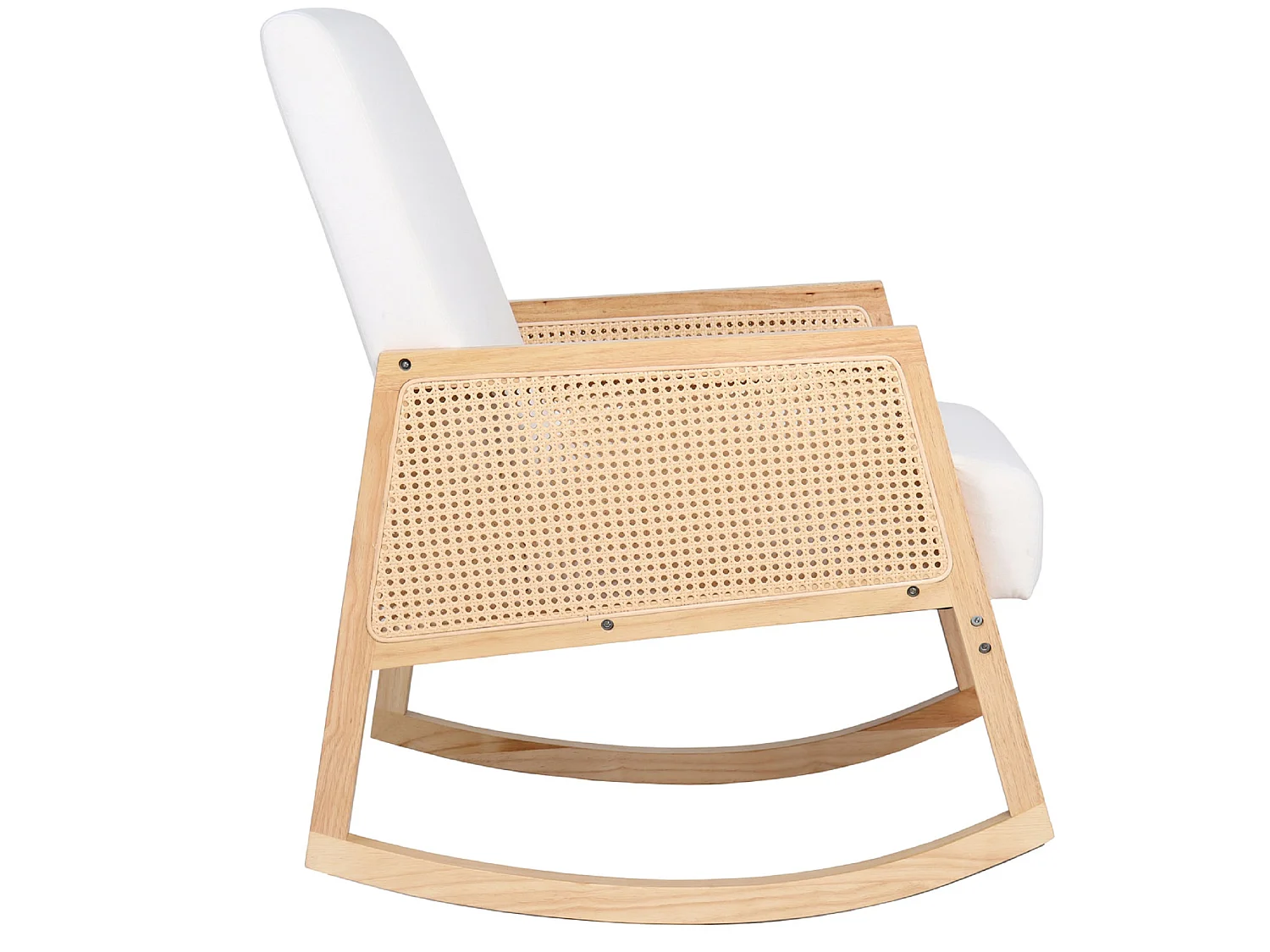 Fauteuil à bascule, chaise berçante rembourrée en microfibre crème/bois naturel - Longueur 82 x Profondeur 65 x Hauteur 98 cm
