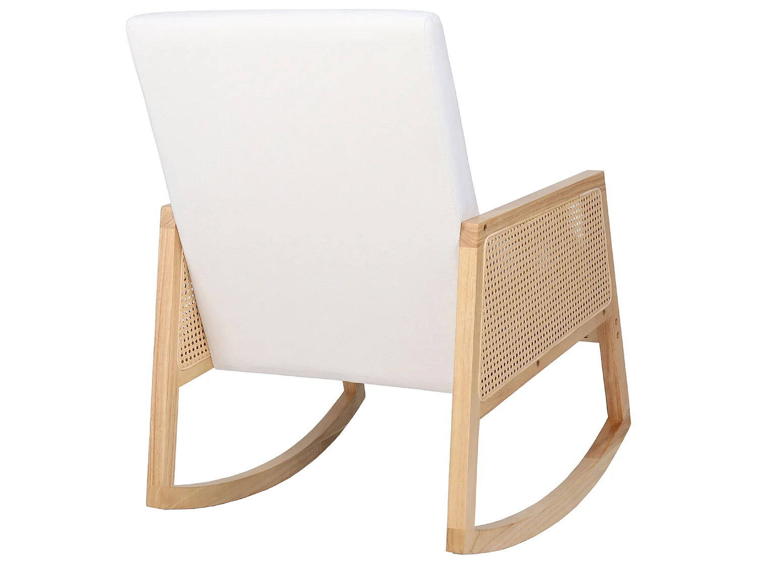 Fauteuil à bascule, chaise berçante rembourrée en microfibre crème/bois naturel - Longueur 82 x Profondeur 65 x Hauteur 98 cm