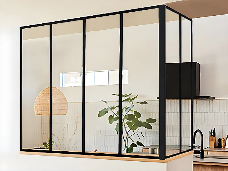 Cristalera esquinera atelier de aluminio termolacado - Ancho 120 x Ancho 60 x Alt. 130 - Negro - BAYVIEW