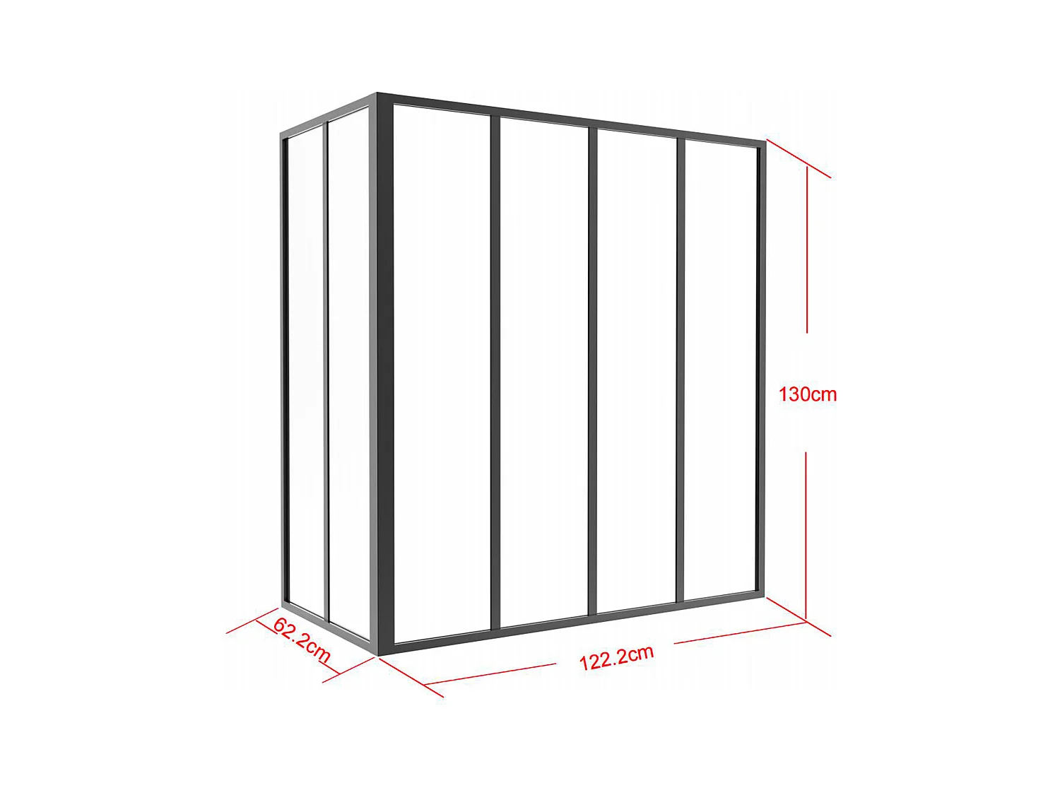 Ścianka narożna z aluminium malowanego proszkowo - Dł.120 x Gł.60 x Wys.130 cm - czarna - BAYVIEW