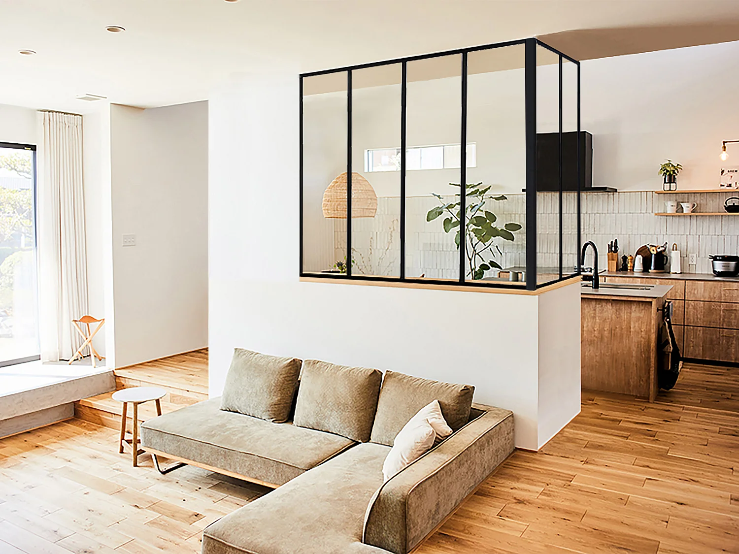Vetrata angolare L120 x L60 x H130 cm in Alluminio termolaccato Nero Stile atelier - BAYVIEW
