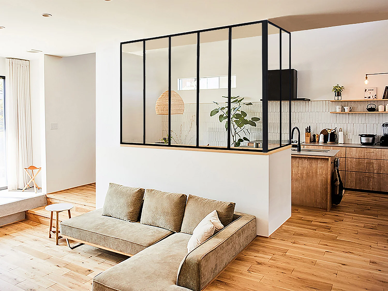 Vetrata angolare L150 x L60 x H130 cm in Alluminio termolaccato Nero Stile atelier - BAYVIEW