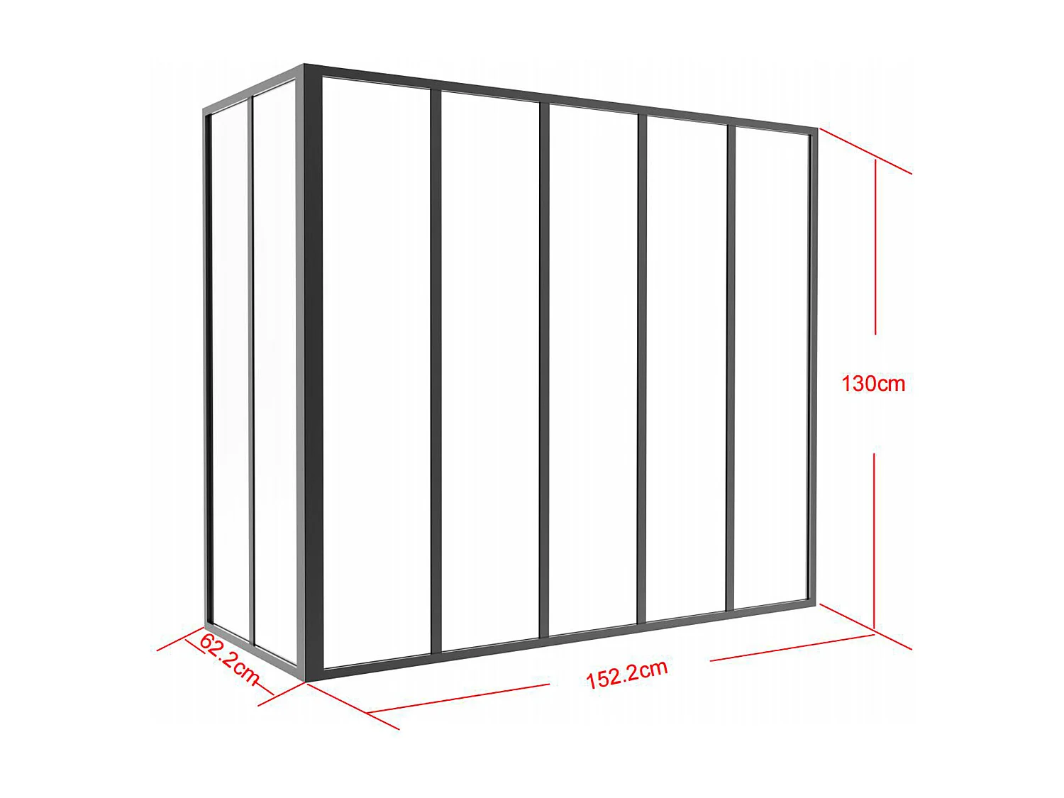 Verrière d'angle atelier en aluminium thermolaqué - L150 x L60 x H130 cm - Noir - BAYVIEW