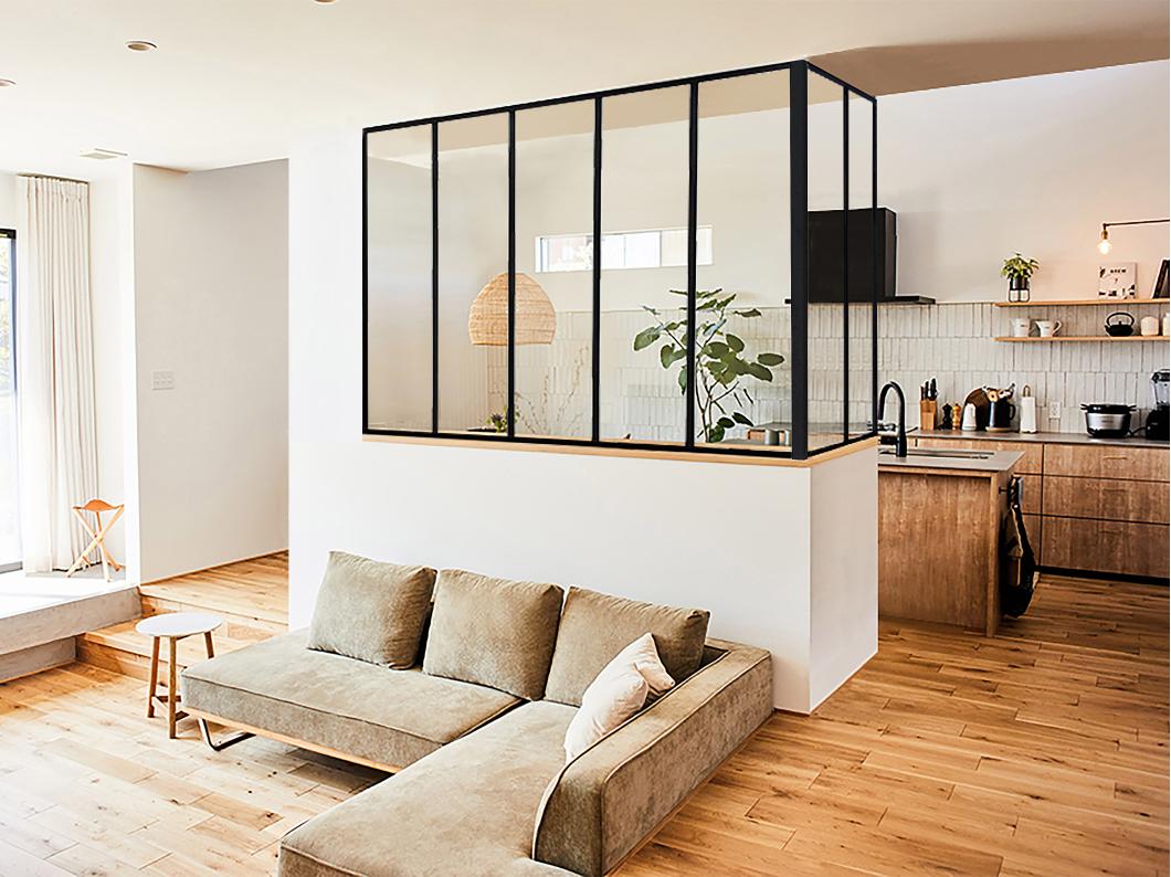 Vetrata angolare L150 x L60 x H130 cm in Alluminio termolaccato Nero Stile atelier - BAYVIEW